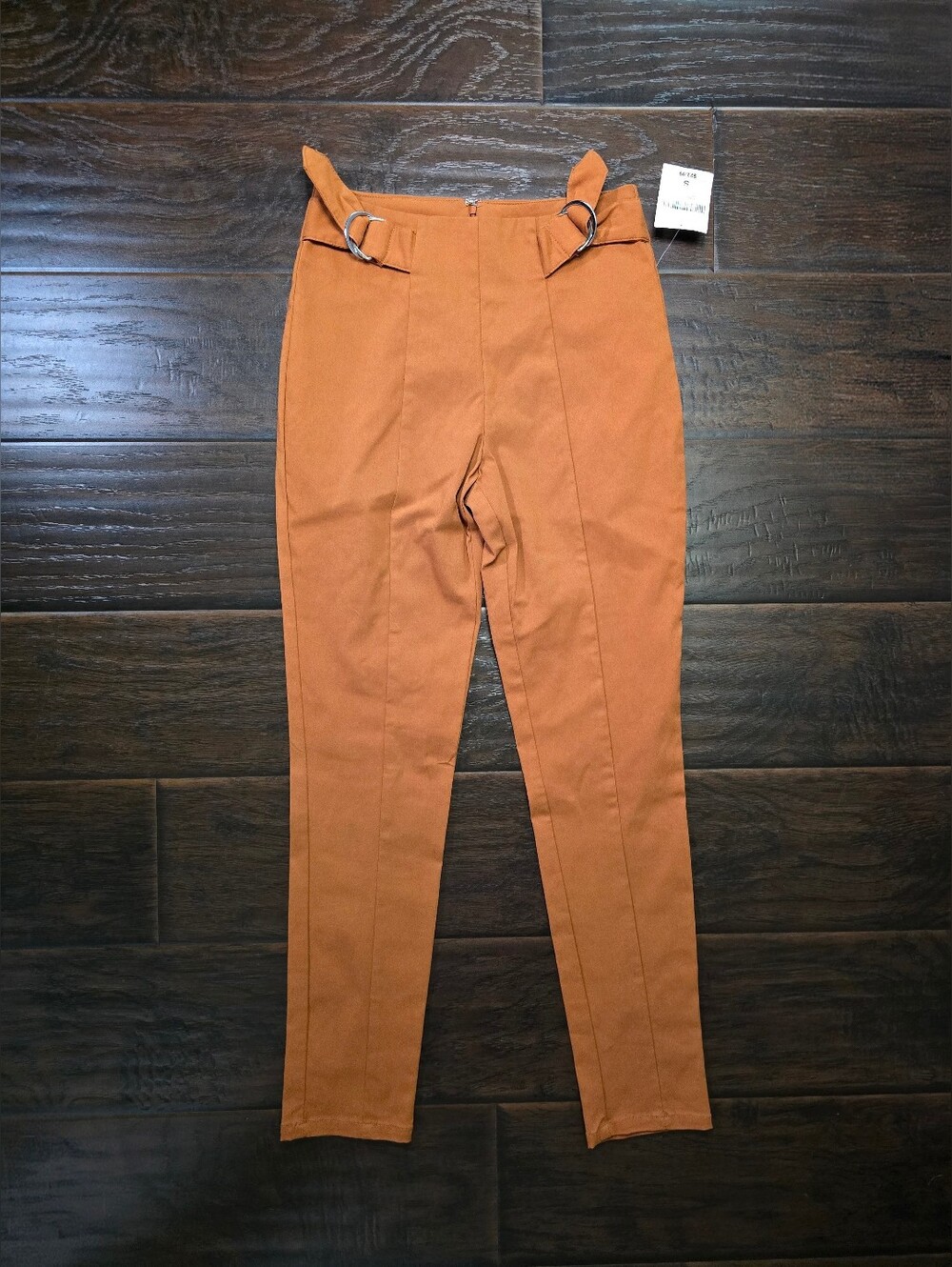 NWT Forever 21 Women's Tan Orange High Waisted Belted Casual Skinny Pants Small